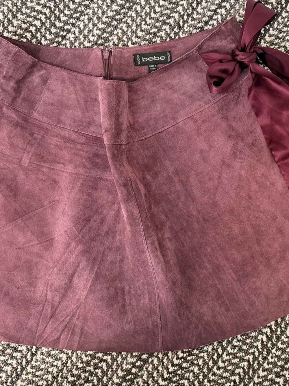 Bebe Women's Suede A-Line Skirt with Side Tie - Mulberry color